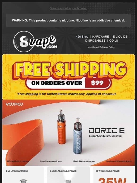 NEW ARRIVAL VOOPOO Doric E 25W Pod Kit