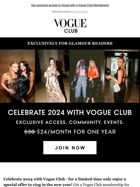 New Year， New Offer. Join Vogue Club for $24 in 2024