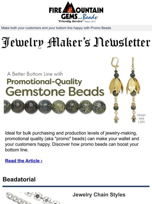 Newsletter for Jewelry Makers: Promo Beads Give You a Better Bottom Line