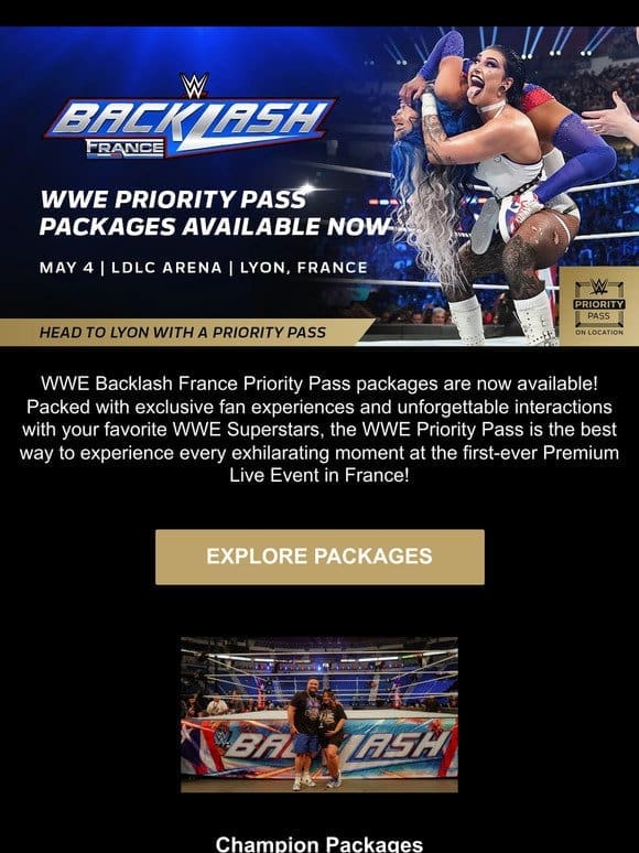Now Available: WWE Backlash France Priority Pass Packages