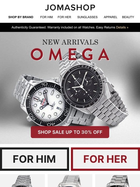 OMEGA WATCHES: New Arrivals (30% OFF)
