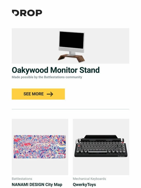 Oakywood Monitor Stand， NANAMI DESIGN City Map Stitched-Edge Desk Mat， QwerkyToys QWERKYWRITER Typewriter Mechanical Keyboard and more…