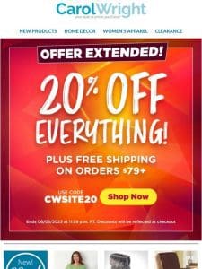 Offer Extended! 20% off + Free Shipping Continues!