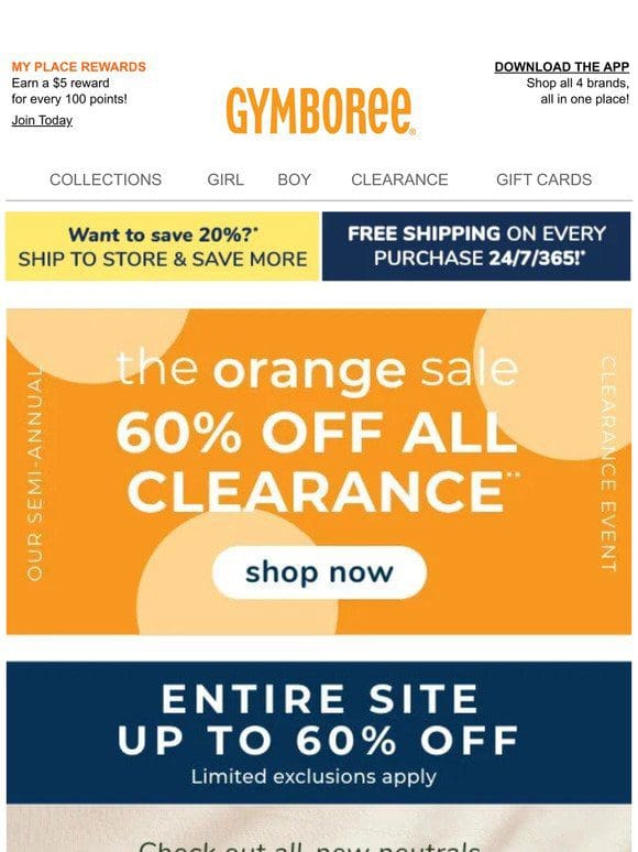 Orange Sale is ON: 60% off ALL Clearance!