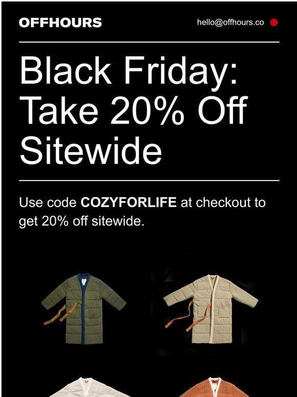 Our first Black Friday: 20% off Homecoats