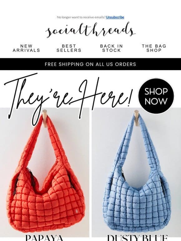 Papaya & Dusty Blue… who knew?! Shop ALL NEW COLORS of the Free People Quilted Carryall Hobo Bag.