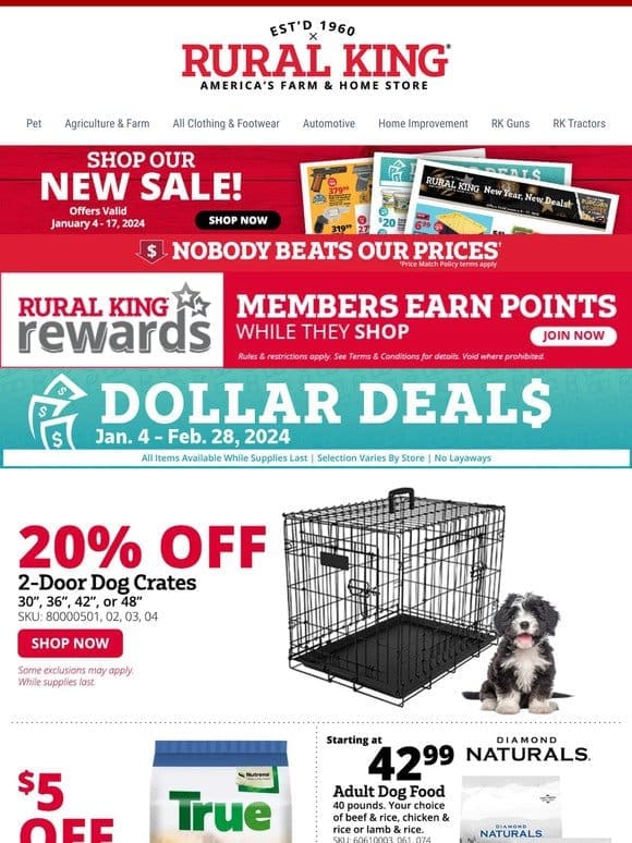 Pet Essential Deals: 20% Off 2-Door Dog Crates， $5 Off Nutrena True Dog Food & More!