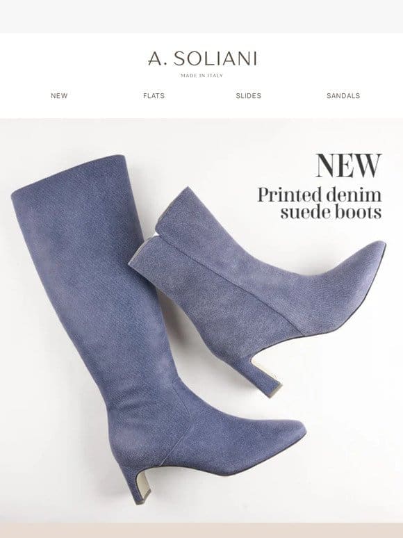 Printed Denim Suede Boots