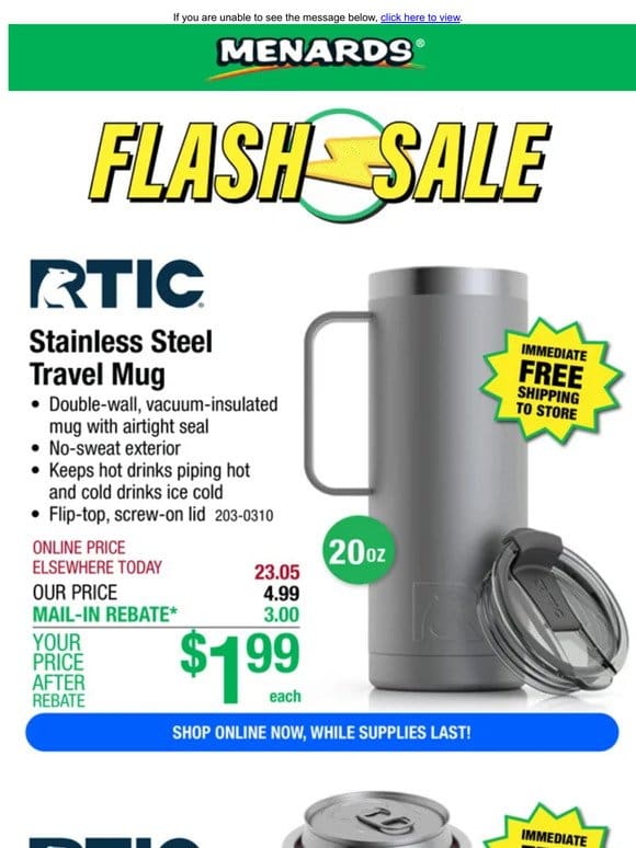 RTIC® Stainless Steel Mug ONLY $1.99!