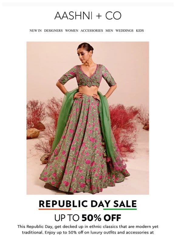 Republic Day Sale is live! Enjoy up to 50% off on Indian designer wear & accessories.