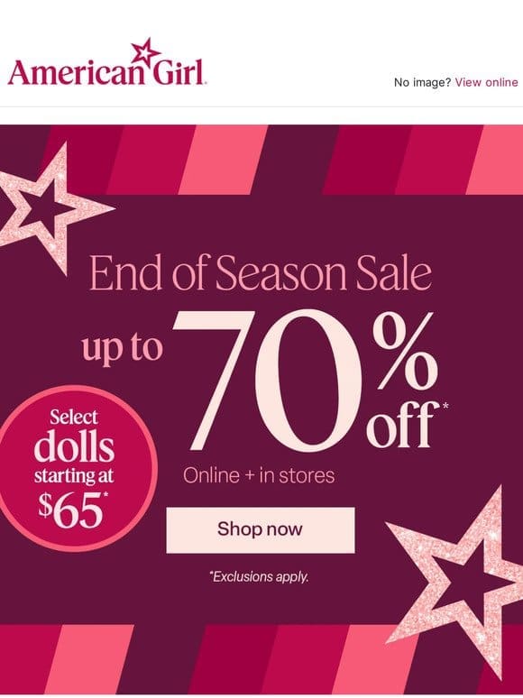 SALE! 70% off faves + dolls starting at $65
