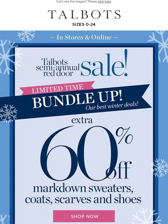 STARTS NOW! Extra 60% off Winter Essentials