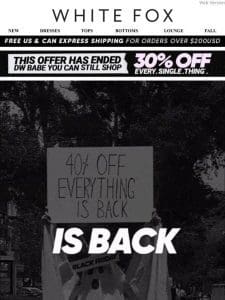 SURPRISE…. 40% OFF IS ON AGAIN