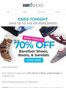 Sale Ends Tonight   Save Up to 70% On Xero Shoes