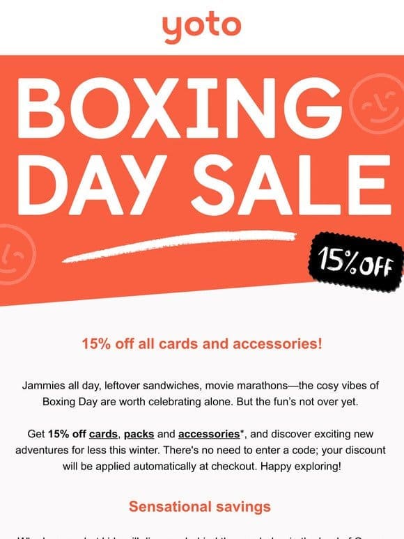 Sale now on! 15% off cards and accessories