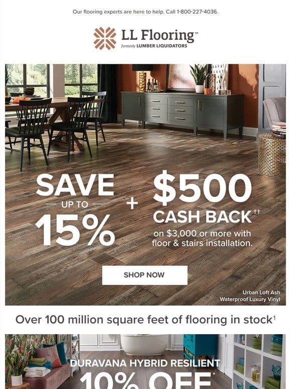 Savings Galore: Up to 15% off Flooring and Cash Back Opportunities!