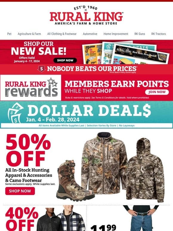 Savings Unleashed: $6.99 Trash Bags， 50% Off Hunting Gear， $11.99 Carpenter Jeans & More!