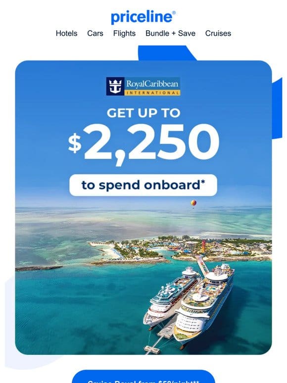 Selling out ⏩ Royal cruises from $58/night (kids sail FREE!)