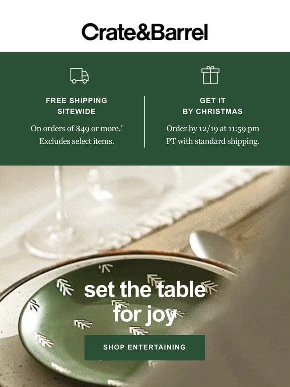 Set the table with up to 30% off + free shipping →