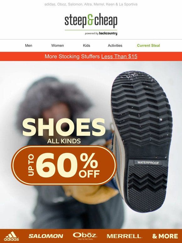 Shoes， all kinds. Up to 60% off