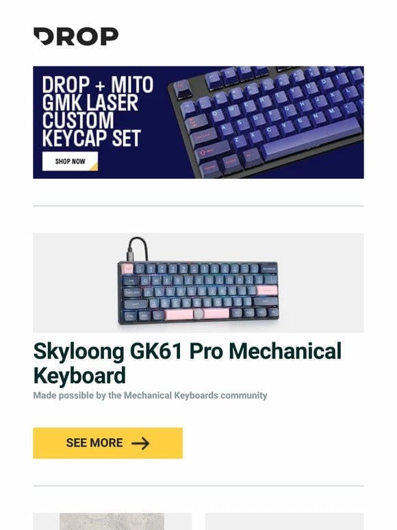 Skyloong GK61 Pro Mechanical Keyboard， Drop + The Lord of the Rings™ Fellowship Desk Mat， HeiKey Warrior MK II Keycap Set and more…