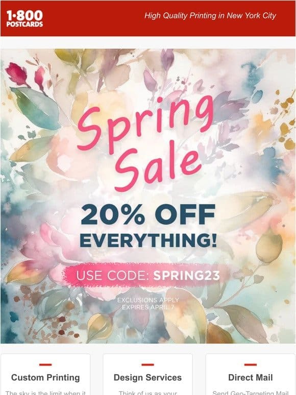 Spring Sale: 20% Off Everything Ends Today!