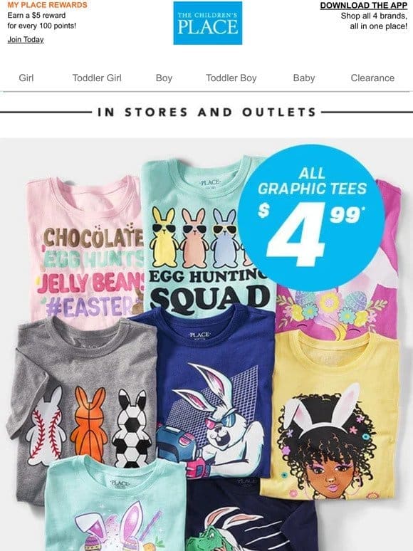 Spring Savings in STORES >> $4.99 ALL graphic TEES!