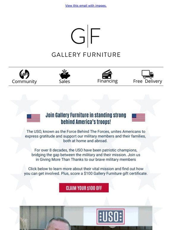 Stand with Gallery Furniture & USO to Honor Our Troops