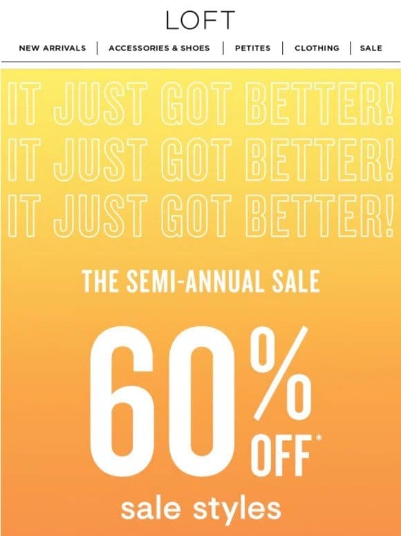Starting NOW: 60% off sale + extra 20% off tops & sweaters!
