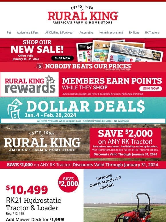 Take Advantage of $2000 Any RK Tractor + 15% Off All King Kutter Before the Sale Ends 1/31!