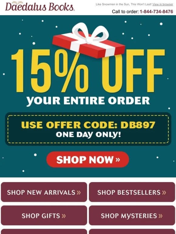 Take an Extra 15% Off， Today Only!