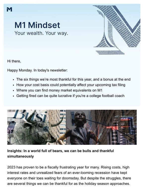 The M1 Mindset: Seven finance things we’re thankful for in 2023