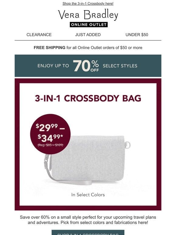 This crossbody has 3 wearable options， but 1 perfect price!
