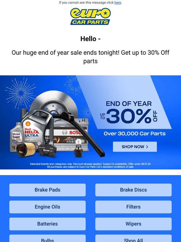 Tick Tock! Up to 30% Off Parts Ends Tonight! | End Of Year Sale