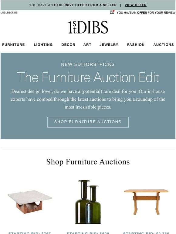 Top furniture auctions chosen by our editors