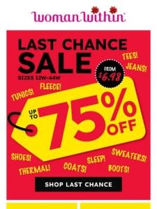 Up To 75% Off Last Chance Sale!
