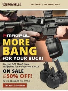 Up to 50% OFF Magpul 50-rd 9mm drum mags!