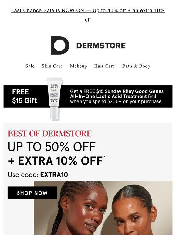Up to 50% off + an EXTRA 10% off the Best of Dermstore