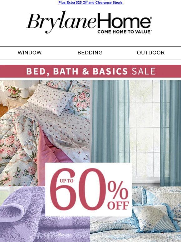 Up to 60% Off Bedding， Bath & Basics