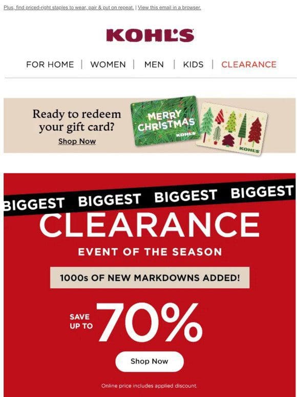 Up to 70% OFF CLEARANCE with 1000s of NEW markdowns