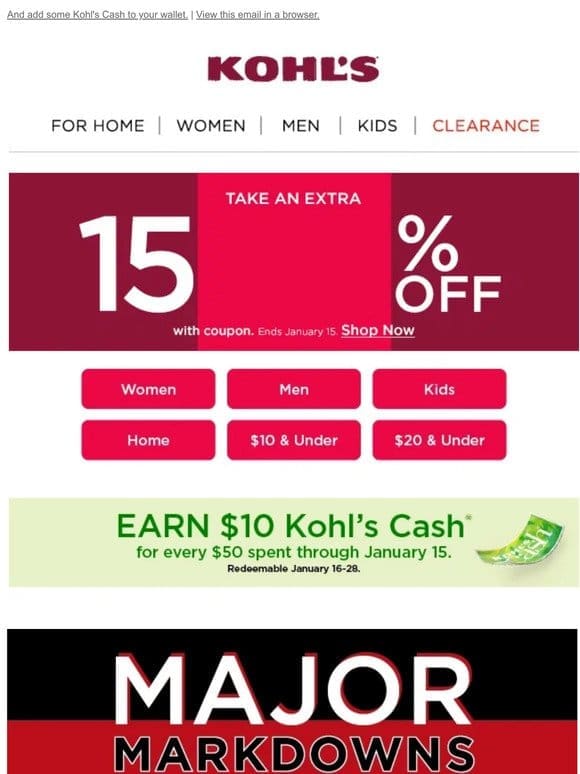 WOW， up to 70% off major markdowns   Plus， take 15% off!