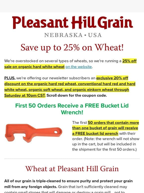 Wheat Sales: Up to 25% Off! – PHG Newsletter