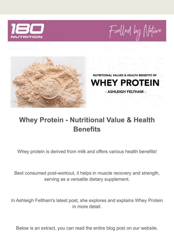 Whey Protein – Nutritional Value and Health Benefits by Ashleigh Feltham