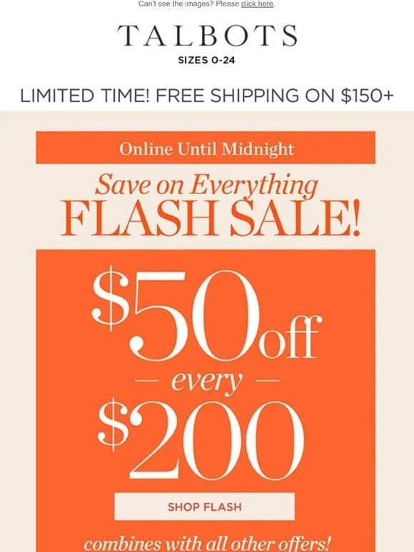 ⚡ FLASH SALE ⚡ $50 off + FREE shipping offer