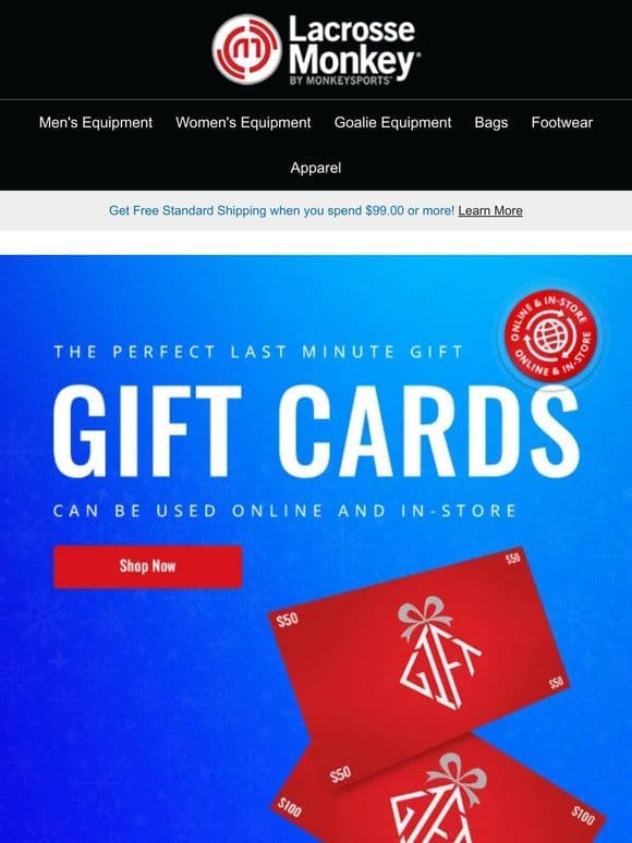 ❗ Last Minute Gift: LacrosseMonkey Gift Cards