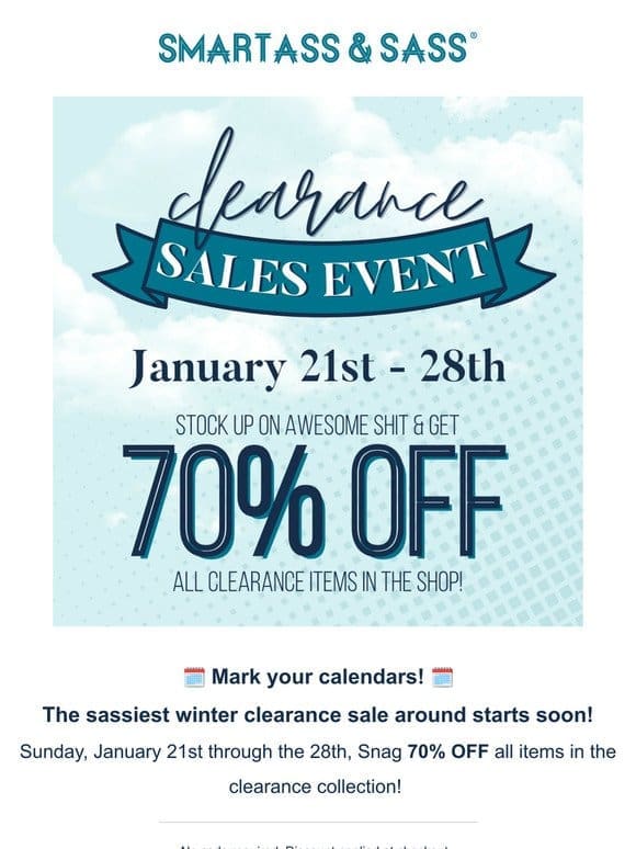 ️ Mark your calendars!  ️ Our winter clearance sale starts soon!