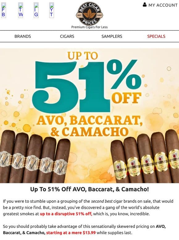 ️ Up To 51% Off AVO， Baccarat， & Camacho ����️