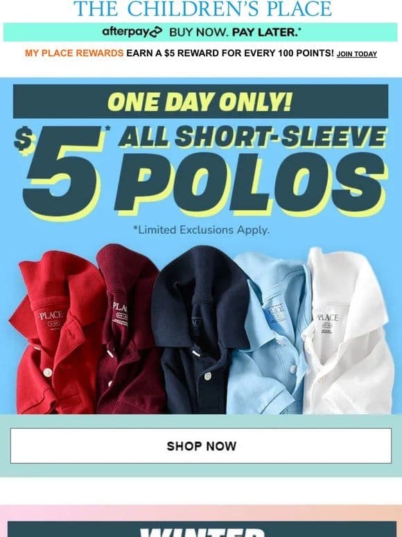 1 DAY FLASH SALE: $5 POLOS! ⚡