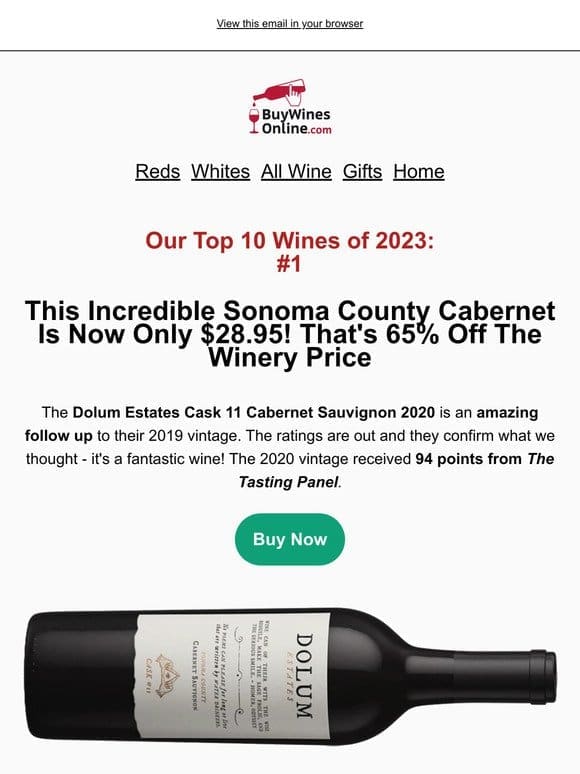 #1 Wine of 2023: Get 65% Off 94-Point Sonoma Cabernet Sauvignon!