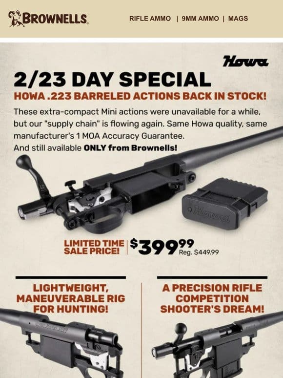 2/23 Day SALE on Howa .223 actions!